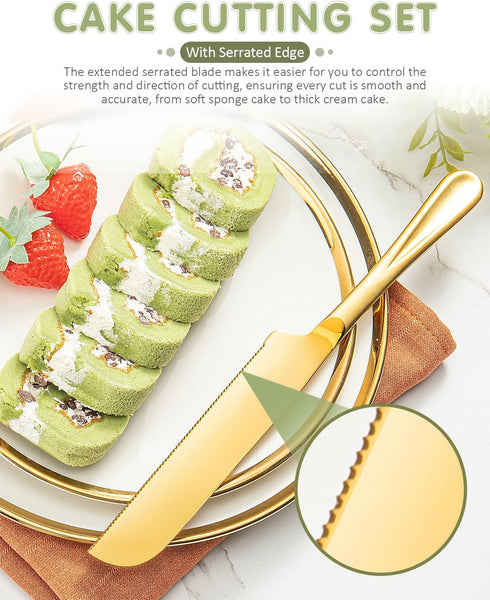 2-Piece Premium Cake Cutting Set, Exquisite Knife and Server with Serrated Design, Includes Cake Knife and Pie Spatula for Pastry, Pizza and Desse...