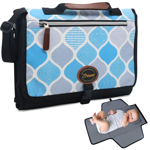 Portable Diaper Changing Pad Thick Soft Cushion Pillow - Travel Baby Mat Diaper Clutch Bag Detachable Wipes Pockets Baby Gift, Trellis Blue Grey B...