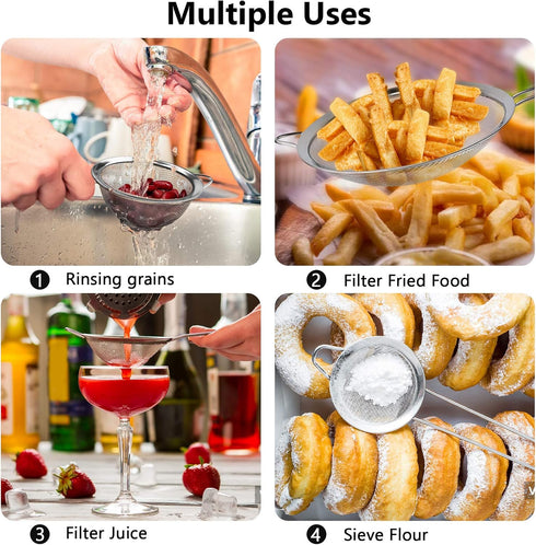 3Pcs Super Wire Extra Fine Mesh Strainer with Handle, Small Medium Large Size Sifter Metal Strainer Set, Stainless Steel Sieve Fine Mesh Strainers...