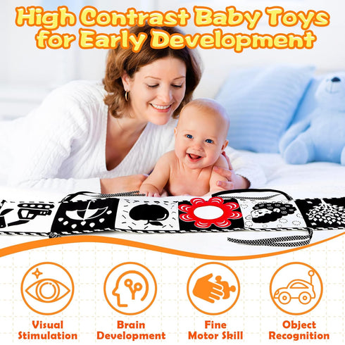 Black and White High Contrast Baby Toys 0-6 Months Montessori Tummy Time Toys Sensory Crinkle Toys for Baby Newborn Infant 0-3 3-6 Months Soft Clo...