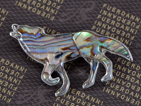 Alilang Silver Tone Abalone Multi Colored Stone Iridescent Wolf Coyote Brooch Pin...
