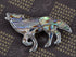 Alilang Silver Tone Abalone Multi Colored Stone Iridescent Wolf Coyote Brooch Pin...
