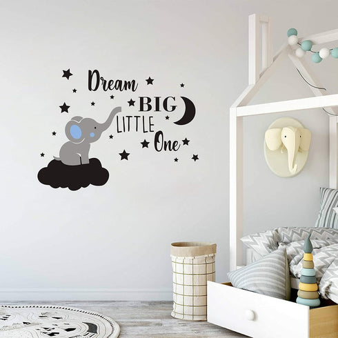 Dream Big Little One Elephant Wall Decal, Quote Wall Stickers, Baby Room Wall Decor, Vinyl Wall Decals for Children Baby Kids Boy Girl Bedroom Nur...