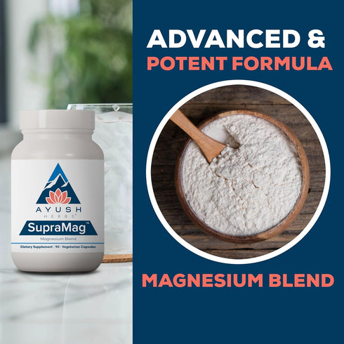 Ayush Herbs SupraMag - Magnesium Blend, 400mg Magnesium Complex Supplement with Chelated Magnesium Bisglycinate, Citrate, Ororate for Sleep, Energ...