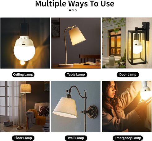 Rechargeable Light Bulbs, Battery Operated Light Bulb with Remote E26 LED Emergency Lightbulbs Warm White CCT with Timer Dimmable for Wall Wireles...