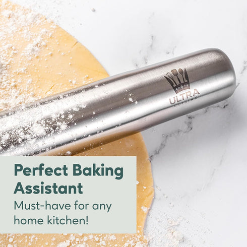 Ultra Cuisine French Rolling Pin for Baking – Use with Pizza, Cookie, and Pastry Dough, Fondant and Pie Crust – Tapered Design Bread Roller Pin, S...