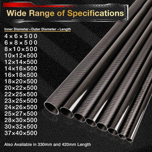 ARRIS 8mm Carbon Fiber Tube, 6mm x 8mm x 500mm 3K Roll Wrapped 100% Pultruded Carbon Fiber Hollow Tubing for RC Plane Boat Twill Matte (2 PCS)...