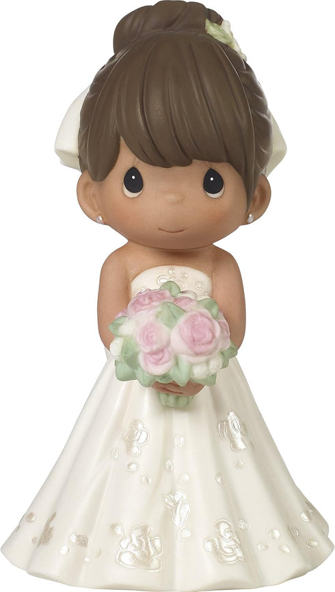 Precious Moments Perfect Couple Bride, Brunette Hair With Medium Skin Tone Bisque Porcelain Wedding Figurine & Cake Topper, 172065...