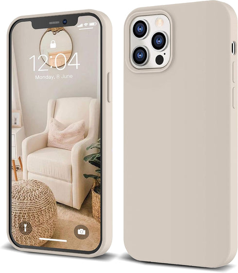 IceSword iPhone 12 Pro Max Case Stone, Liquid Silicone Shockproof Phone Case Cover, Light Beige Tan Cream Warm Sand Pearl Cute, Drop Protective (S...
