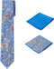 Men's Woven Paisley Regular Length Neck Tie with 2 Handkerchief Pocket Squares Hanky Set - Tan Blue Black...