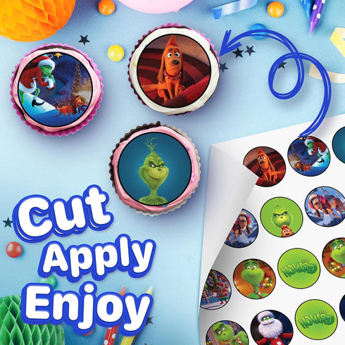 30x Christmas Green Cartoon-Themed Edible Cupcake Toppers – Fun Grocery Cake Decor | Wafer Sheet...