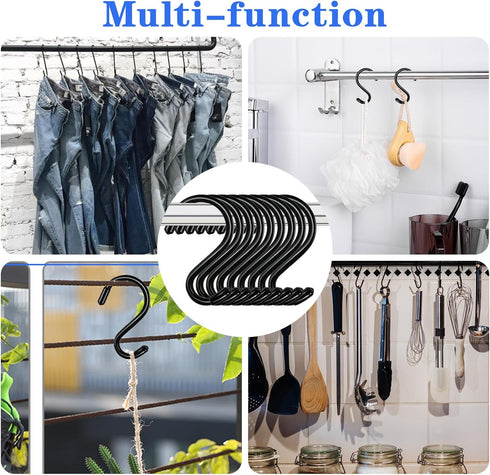 3 Inch 12 Pack Small S Hooks,Heavy Duty S Hooks for Hanging Plants,Vinyl Coated Non Slip S Hooks ,Black S Hooks Pot Rack Closet Hooks for Hanging ...