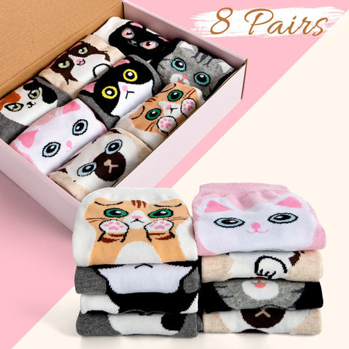 8 Pairs Women's Cat Socks,Cat Gifts Cute Animal Socks,Colorful Soft Cozy Women Socks Gift...