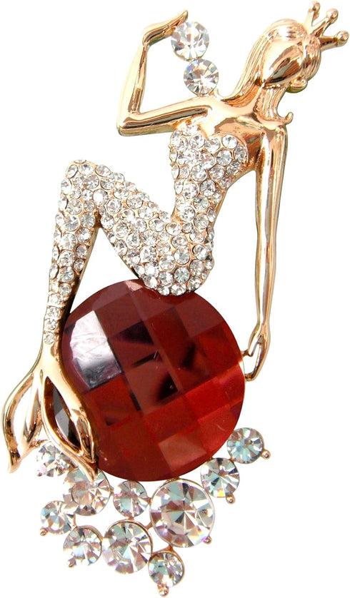 Navachi 18k Gold Plated Clear Crystal Mermaid Brooch Pin...