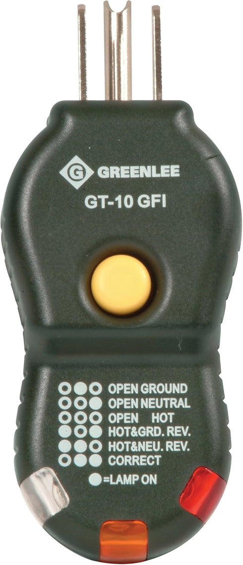 Greenlee GT-10GFI Tester, Circuit GFI, Circuit Tester Polarity Cube for Troubleshooting 20 VAC Grounded Outlets and Testing GFCI Receptacles, Blac...