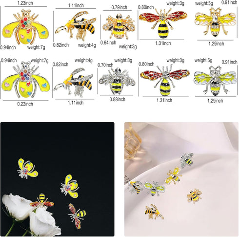 10 Pack Cute Bee Brooch Pin Set Enamel Crystal Animal Lapel Brooches Novelty Funny Pins Badges for Women Girls Boys Clothing Bags Backpacks Jacket...