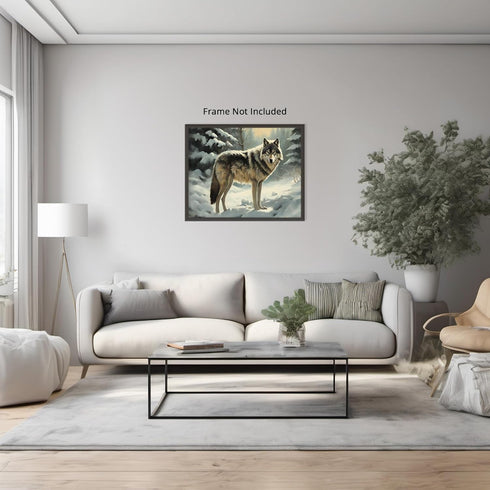 Posterizer 1 pcs-gray wolf in snowy wintery nature-oil painting style 3-Art for Animal Lovers-Landscape & Nature Art-Decor for Home & Office- unfr...