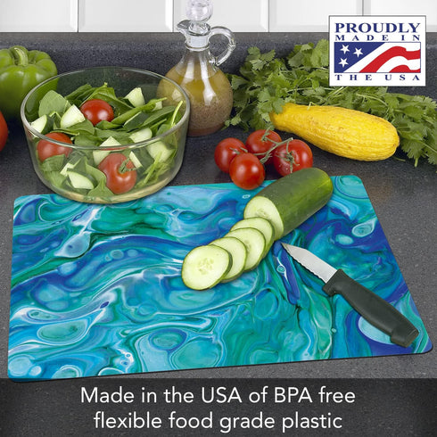 Cut N' Funnel Blue Fluidity Designer Flexible Cutting Board Mat, 15" x 11.5", Made in the USA, Decorative, Flexible, Easy to Clean...