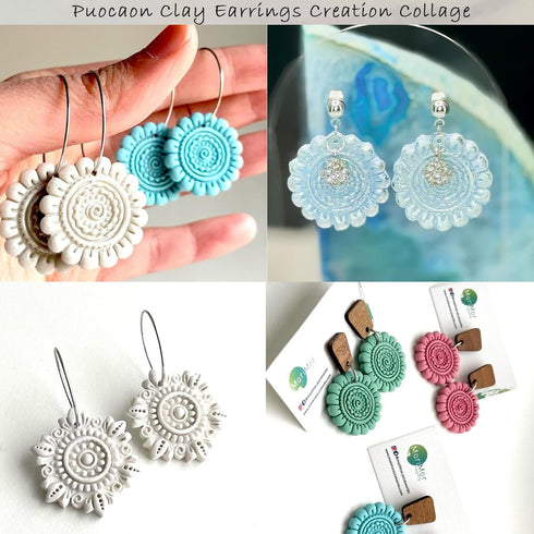 Puocaon Boho Polymer Clay Cutters - 5 Pcs Floral Clay Cutters for Polymer Clay Jewelry Making, Retro Dangle Earring Clay Jewelry Cutters, Embossed...
