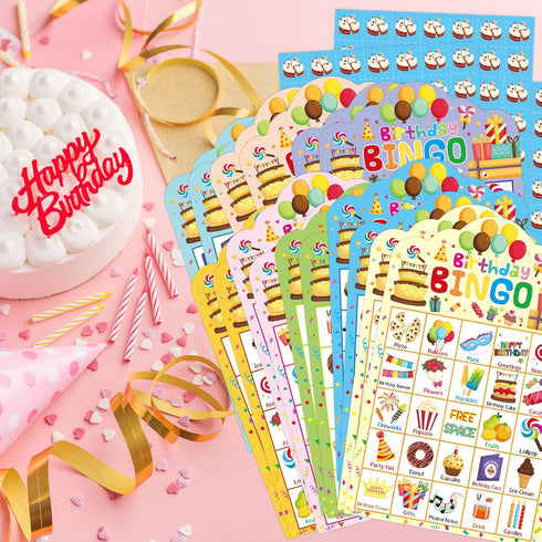Birthday Bingo Game 24 Players for Kids Die-Cut Bingo Cards Party Game School Classroom Activities Supplies...