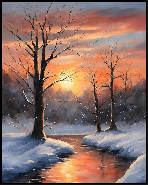 Posterizer 1 pcs-beautiful scenary of snowy winter in oil painting style-1-Landscape & Nature Art-GIft for Men Women Teens-Dining Room Decor- unfr...