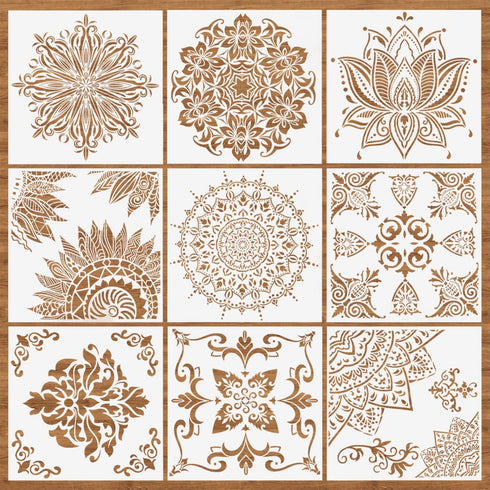 9 Pack(12x12 Inch) Large Mandala Stencils, Reusable Stencils for Painting Template Stencils Painting DIY Painting Art Scrapbook on Wood, Floor, Wa...