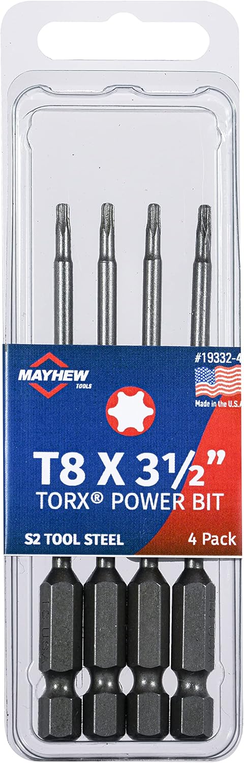 Mayhew Tools 19332-4 USA Torx Power Bit, T8 x 3.5", 4-Pack...