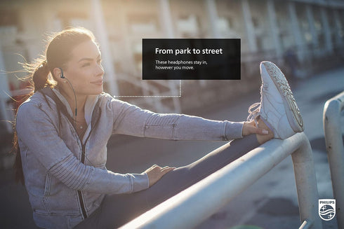 PHILIPS A1105 in-Ear Sports Wired Headphones with Ear Hooks for Secure Fit, Deep bass, in-line Remote Control and Microphone, Sweat-Resistant, 3.5...