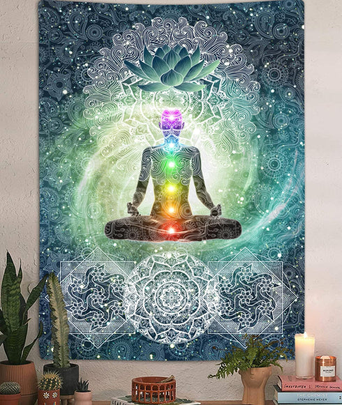 Meditation Vertical Tapestry, Yoga Decor Tapestry Wall Hanging for Bedroom, Lotus Tapestries Poster Beach Blanket College Dorm Home (40W X 60H)...