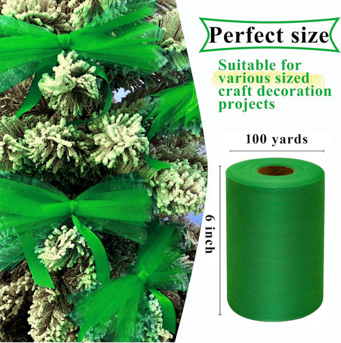 Emerald Green Tulle Fabric Rolls 6 Inch by 100 Yards (300 feet) Fabric Spool Tulle Ribbon for DIY Tutu Christmas Gift Wrapping Bow Baby Shower Bir...