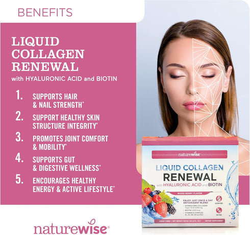 NatureWise Liquid Collagen for Women & Men 4000mg, Collagen Peptides with Biotin for Hair, Skin and Nails + Vitamin C + Vitamin B Complex - Collag...