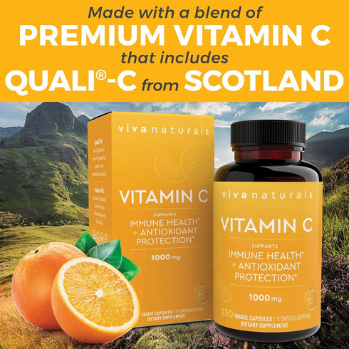 Viva Naturals Vitamin C 1000mg - Non-GMO Vitamin C Supplements with Citrus Bioflavonoids & Rose HIPS for Immune Support & Antioxidant Protection, ...