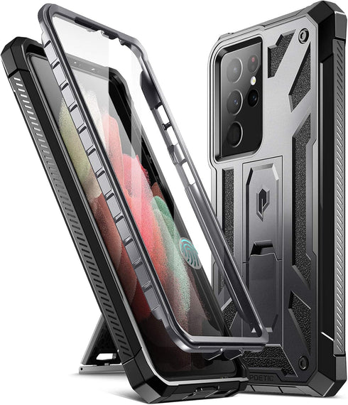 Poetic Spartan Case for Galaxy S21 Ultra 5G, 6.8" Screen Protector, Fingerprint ID, Rugged Shockproof Cover, Kickstand, Metallic Gun Metal...