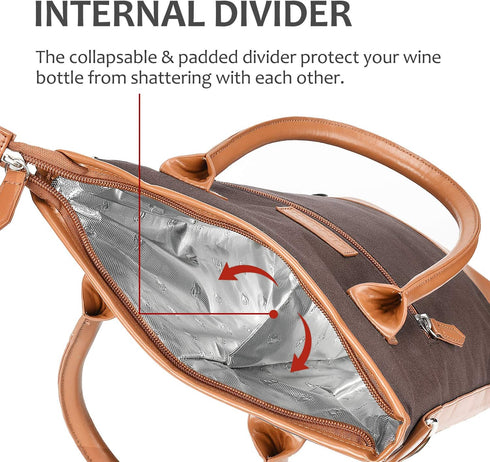 Tirrinia Insulated Wine Gift Carrier Tote - Travel Padded 2 Bottle Wine/Champagne Cooler Bag for Portable Wine Bottle Carrying Case, Women Men Eve...