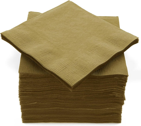 100 Pack Gold Beverage Napkins, Big Party Pack, 2 Ply, Ideal for Wedding, Party, Birthday, Dinner, Lunch, Cocktails. (5” x 5”) by Amcrate...