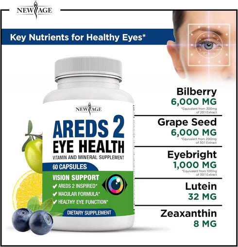 NEW AGE AREDS 2 Eye Vitamin Contains Bilberry 6000mg Lutein & Zeaxanthin - 120 Count...
