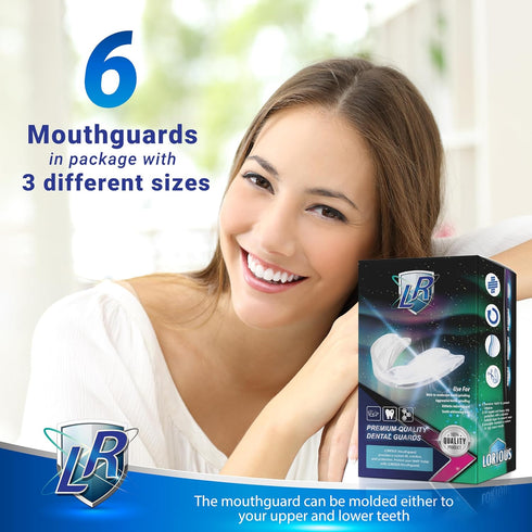 Mouthguard - 3 Different Sizes Premium Set of 6 BPA Free Moldable, Customizable, Trimmable Dental Grade Mouth Guard for Grinding Teeth Clenching B...