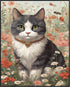 Posterizer 1 pcs- Black and white cat between red and white flowers-Art for Animal Lovers-Floral Botanical - Gift for Men Women Teens-decor for Be...
