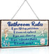 Seashell Bathroom Rules Decor Signs Wall Ocean Theme Beach Seashell Starfish Decor for Metal Sign Hanging Wall Funny Bathroom Rules Art Decorative...