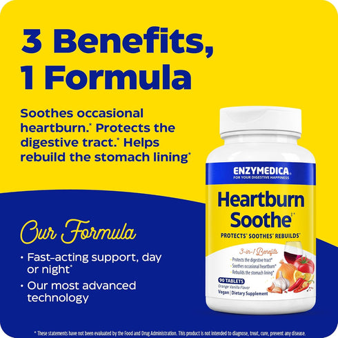 Enzymedica, Heartburn Soothe, Fast-Acting Digestive Aid, Vanilla Orange, 90 Chews (45 Servings)...