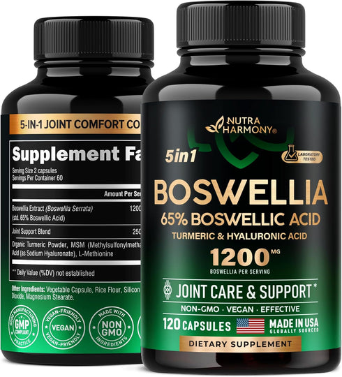 Boswellia Extract Capsules - Boswellia Serrata 1200mg, 65% Boswellic Acid - Joint Comfort & Health Support Supplement - w/Turmeric, Hyaluronic Aci...