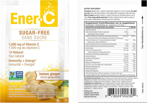 Ener-C Sugar Free Energy Lemon Ginger Multivitamin Drink Mix Vitamin C 1000mg & Electrolytes - Natural Immunity Support with Real Fruit Juice Powd...