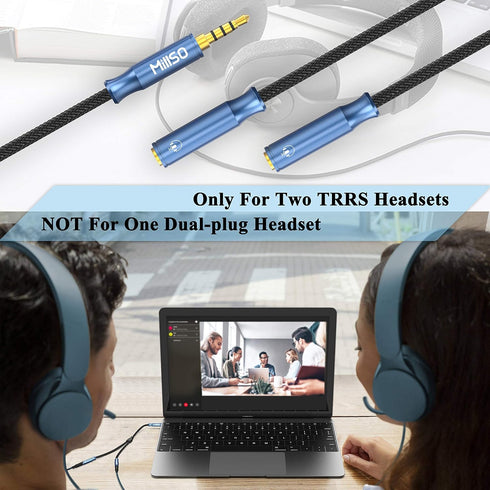 MillSO 3.5mm 4 Pole TRRS Audio Splitter Cable Nylon Braided Stereo Aux Splitter for 2 TRRS Headset to PC Laptop PS4 Xbox Smartphone - 1 FT...