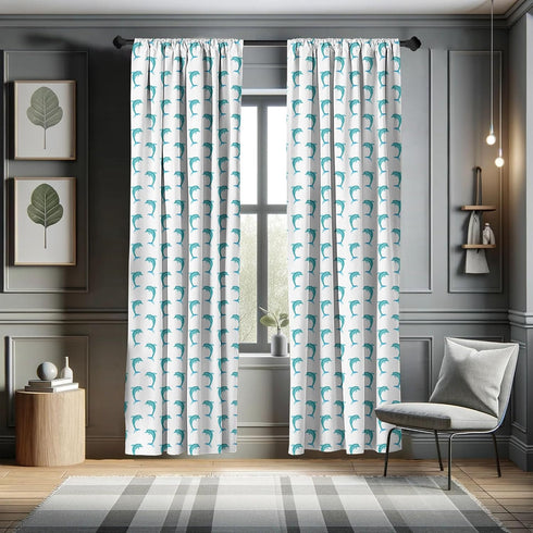 Ambesonne Sea Animals Window Curtains, Aqua Watercolor Art Dolphin Ocean Playful Marine Underwater Theme, Lightweight Decor 2-Panel Set with Rod P...