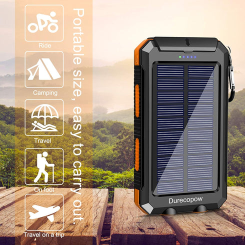 Solar Charger, 20000mAh Portable Outdoor Waterproof Solar Power Bank, Camping External Backup Battery Pack Dual 5V USB Ports Output, 2 Led Light F...