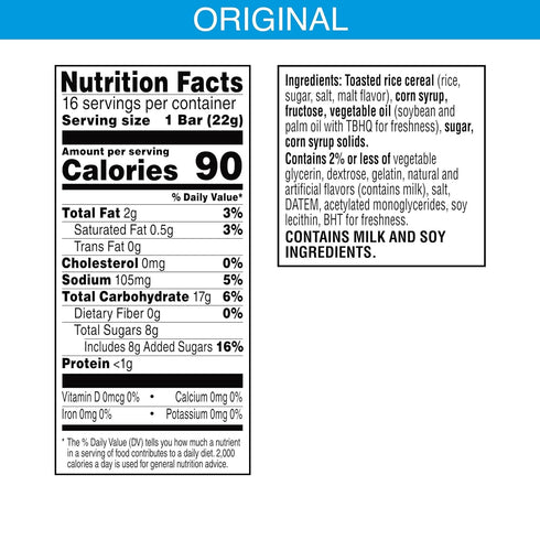 Rice Krispies Treats Crispy Marshmallow Squares, Kids Snacks, Snack Bars, Original, 12.4oz Box (16 Bars)...