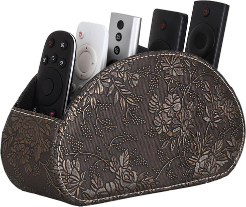 TV Remote Holder, PU Leather TV Remote Holder For Table with 5 Compartments, Office Desk Organizer for Pen, Pencil, Stationary, Brown PH89...