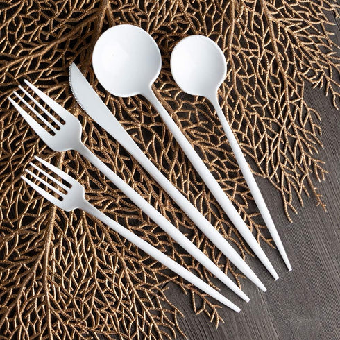 Novelty Modern Flatware Cutlery Disposable Plastic Combo Set 40 Count Luxury White, Service for 8...