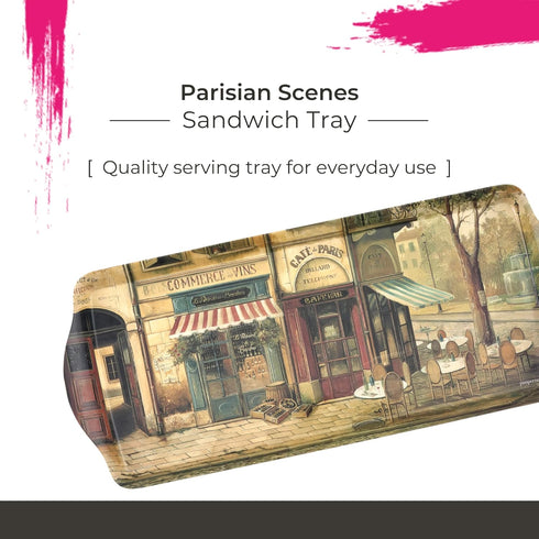 Pimpernel Parisian Scenes Rectangular Hostess Tray - 15.1" x 6.5" Melamine Snack Platter with French Street Illustration - Dishwasher-Safe Decorat...