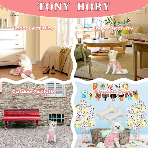 TONY HOBY Female Pet Dog Pajamas, 4 Legged Dog Pjs Jumpsuit with Stripes, Soft Cotton Surgery Recovery Dog Clothes (S, Pink+White-Girls)...